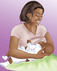 Cross Cradle, Modified Clutch or Transitional (Gives baby extra head support, may help them stay on the breast. Good for premature babies or babies with a weak suck or who are having problems latching on.)