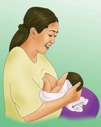 Clutch or "Football" (Allows mother to better see and control baby's head. Good for mothers with large breasts or inverted nipples which sink in instead of protruding out or laying flat)