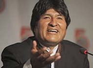 Evo Morales, presidente de Bolivia, en la Quinta Cumbre de las Am&eacute;ricas, 180409. (Foto AP)