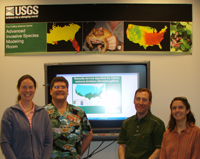 Photo of USGS scientists Tracy Holcombe, Tom Stohlgren, Jeff Morisette, and Catherine Jarnevich.