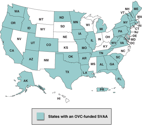 Map of Existing State Victim Assistance Academies (SVAAs)