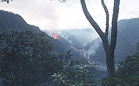 View across Kilauea Iki Crater to lava fountain and rapids