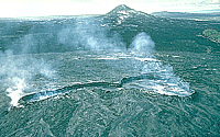 Kupaianaha lava pond and vent and Pu`u `O`o cone, Kilauea Volcano, Hawai`i