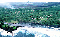 Aerial view of flows approaching Kalapana, Kilauea Volcano, Hawai`i