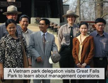 A Vietnam delegation visited Great Falls Park to learn about park operations.