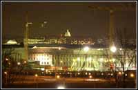 Arlington, VA, March 7, 2002  -- A night time view of the Pentagon building shows the progress made in the reconstruction of the area damaged by the terrorist attack on the Pentagon on September 11, 2001. Photo by Jocelyn Augustino/ FEMA News Photo
