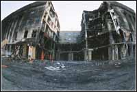 Arlington, VA, September 21, 2001 -- The exterior of the Pentagon crash site is shown after the area has been stabilized by shoring structures. Photo by Jocelyn Augustino/ FEMA News Photo