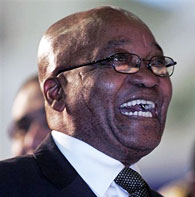 ANC's Jacob Zuma reacts as the result board shows number of parliament seats won by ANC, Pretoria, 25  Apr 2009