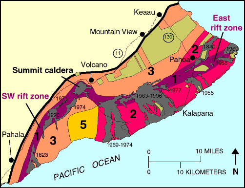 Map of hazard sones for lava flows on Kilauea Volcano