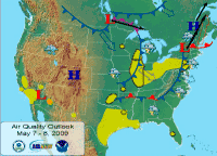 Map showing current Air Quality Index