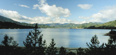 Whiskeytown Lake with clouds reflecting in the lake