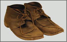 A pair of Brogans, brown leather shoes worn by the soldiers at Petersburg.