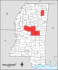 Map of Declared Counties for Disaster 1365