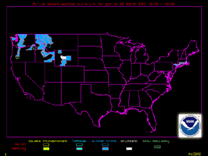 Click Here for a map of National Weather Service warnings and advisories in effect on March 6, 2003