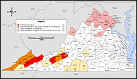 Map of Declared Counties for Disaster 1458