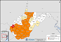 Map of Declared Counties for Disaster 1500