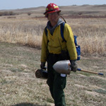 Wildland firefighter ready for a prescribed burn at Agate Fossil Beds.