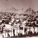 Historic photo of the sinks at Camp Sumter