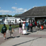 Visitors go through line at ferry terminal office to board boat to Watch Hill.