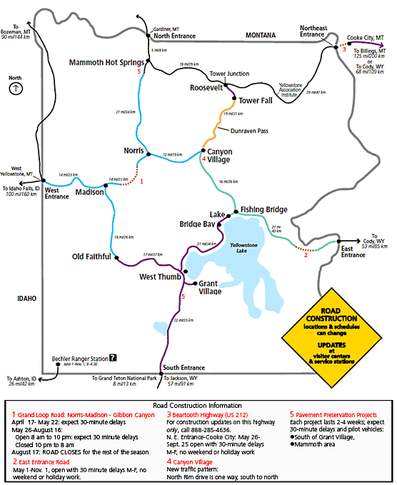 Map showing road closures, construction and delays