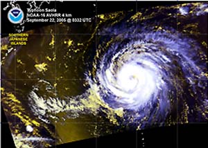 Satellite image of Typhoon Saola on September 22,  2005 