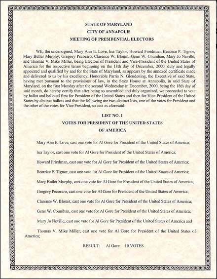 Certificate of Vote Maryland Page 1