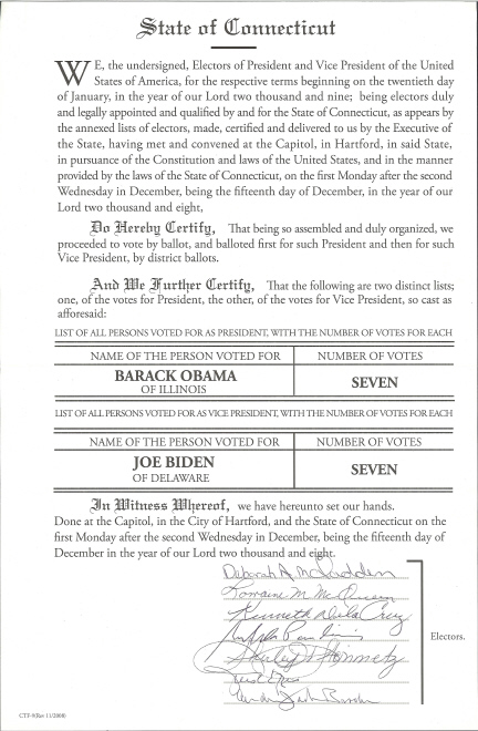 Connecticut Certificate of Vote, page 1 of 1