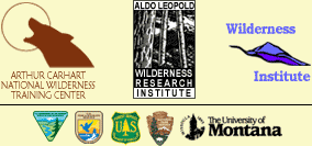 Wilderness.net partner logos: Arthur Carhart National Wilderness Training Center, Aldo Leopold Wilderness Research Institute, College of Forestry and Conservation's Wilderness Institute at the University of Montana
