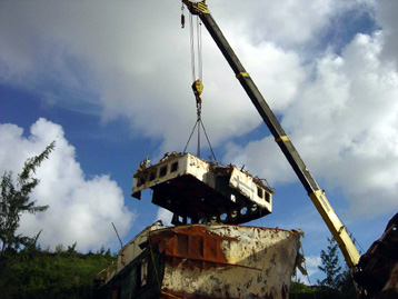 Vessel pieces moved by crane