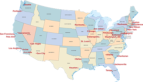 US map with ADCS study sites marked