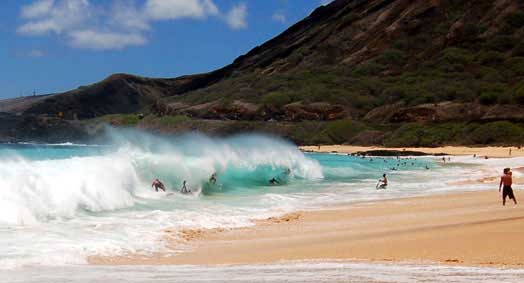 Shore-break on steep beaches is a common hazard on Hawaiian beaches.