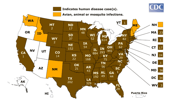 West Nile Virus Map 2002