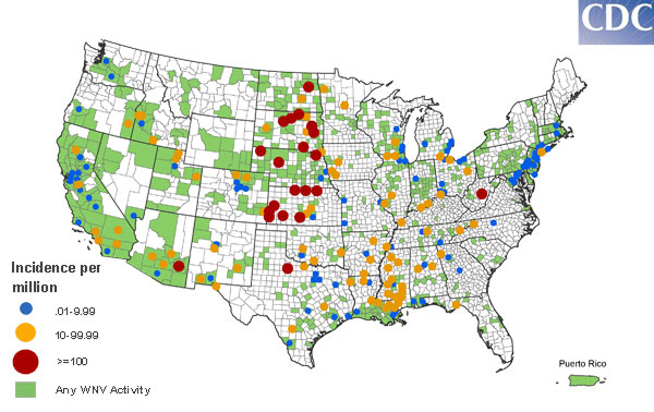 West Nile Virus Incidence Map 