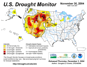 Click Here for the Drought Monitor depiction as of November 16, 2004