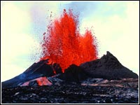 Photo of a volcano errupting.