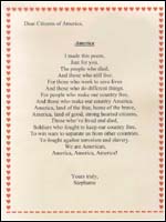 Thumbnail of child's poem in remembrance of the one-year anniversary of September 11. Click for larger view.