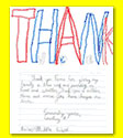 Image of a letter-writing campaign created by a sixth grade social studies class to thank all the people who helped during Hurricane Ivan