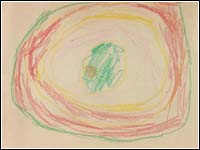 A child's illustration of a hurricane.