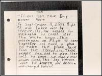 Thumbnail of child's letter in remembrance of the one-year anniversary of September 11. Click for larger view.
