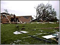 Photo of debris resulting from a tornado.