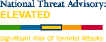 Elevated - Yellow. Color Bar: Red=Severe, Orange=High, Yellow=Elevated, Blue=Guarded, Green=Low