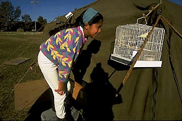 Photo of a girl and her bird.