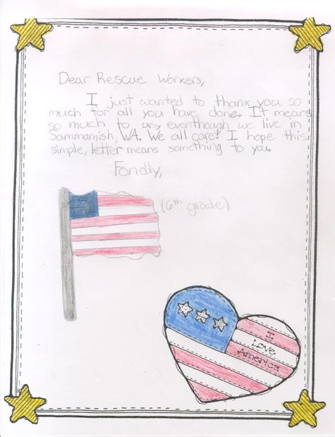 Kids to Kids Drawing Thanking Rescue Workers in the WTC and Pentagon Attacks.