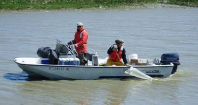 Davis Field Station biologists in boat. Photo by S. Spring, USGS