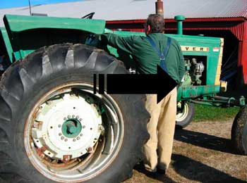 Figure 1. MIFACE researcher standing in victim's probable location while starting tractor and tractor movement.