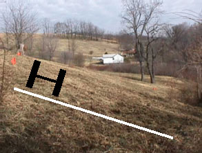 Figure 3. The line represents the measured 22 degree grade. The tractor was driving toward you. This is from the feed ring's perspective.