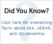 Did You Know? Click here for interesting facts about NIA, ADEAR, and AD/dementia