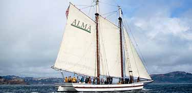 Scow schooner Alma sailing on San Francisco Bay.