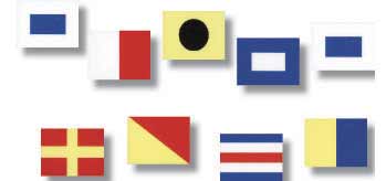 Nine signal flags arranged in two rows.