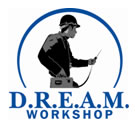 D.R.E.A.M. Workshop logo featuring a worker with spraying equipment and P.P.E. enclosed under an arc with D.R.E.A.M. Workshop at the bottom.